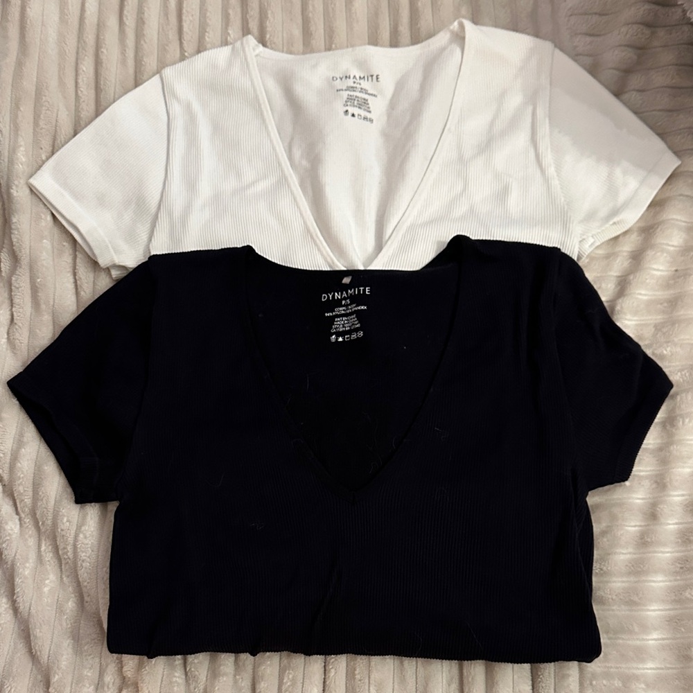 Two Dynamite Short Sleeve V-Neck Bodysuits  - Black and White